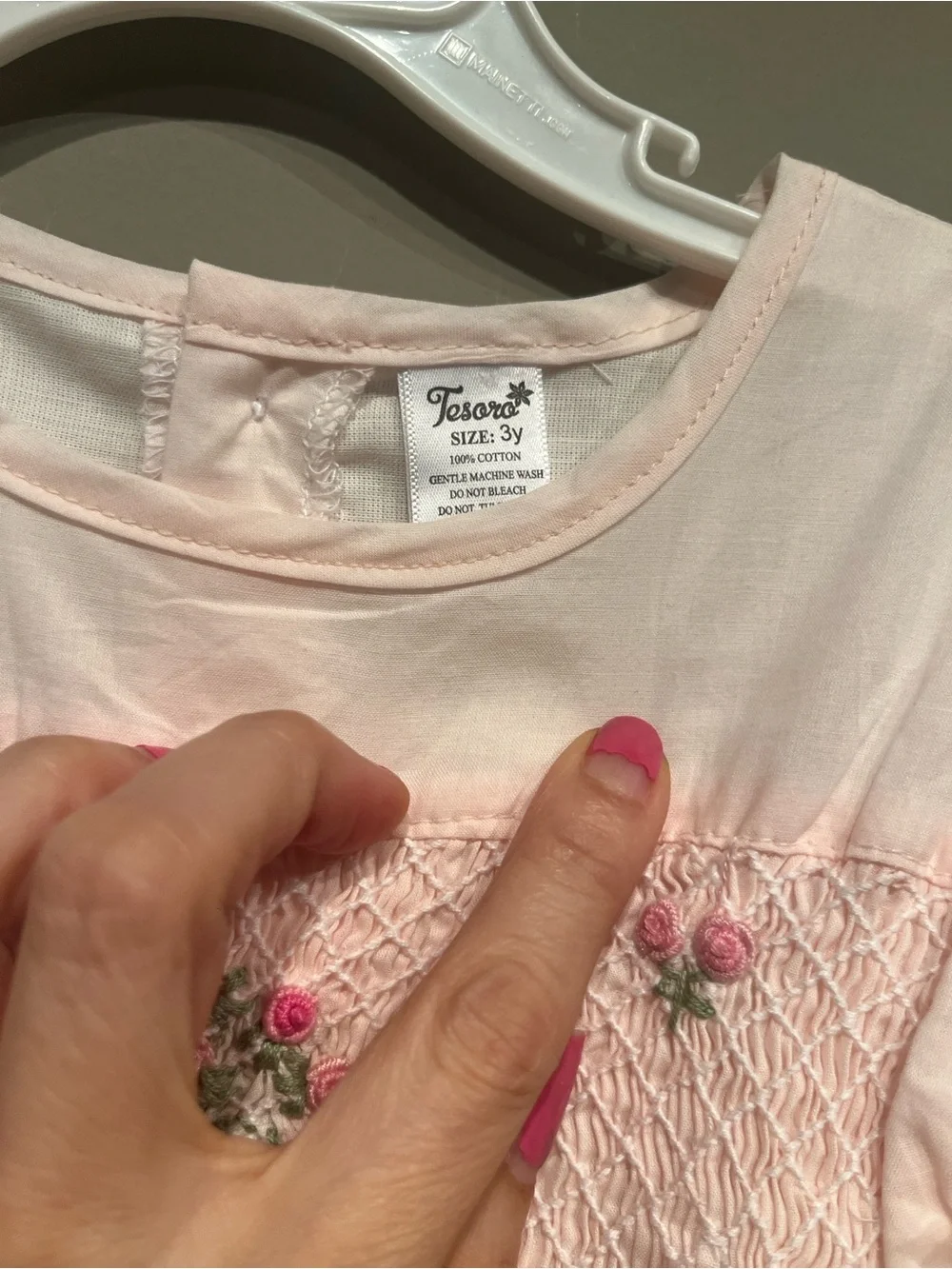 Girls Pink Smocked Floral Dress